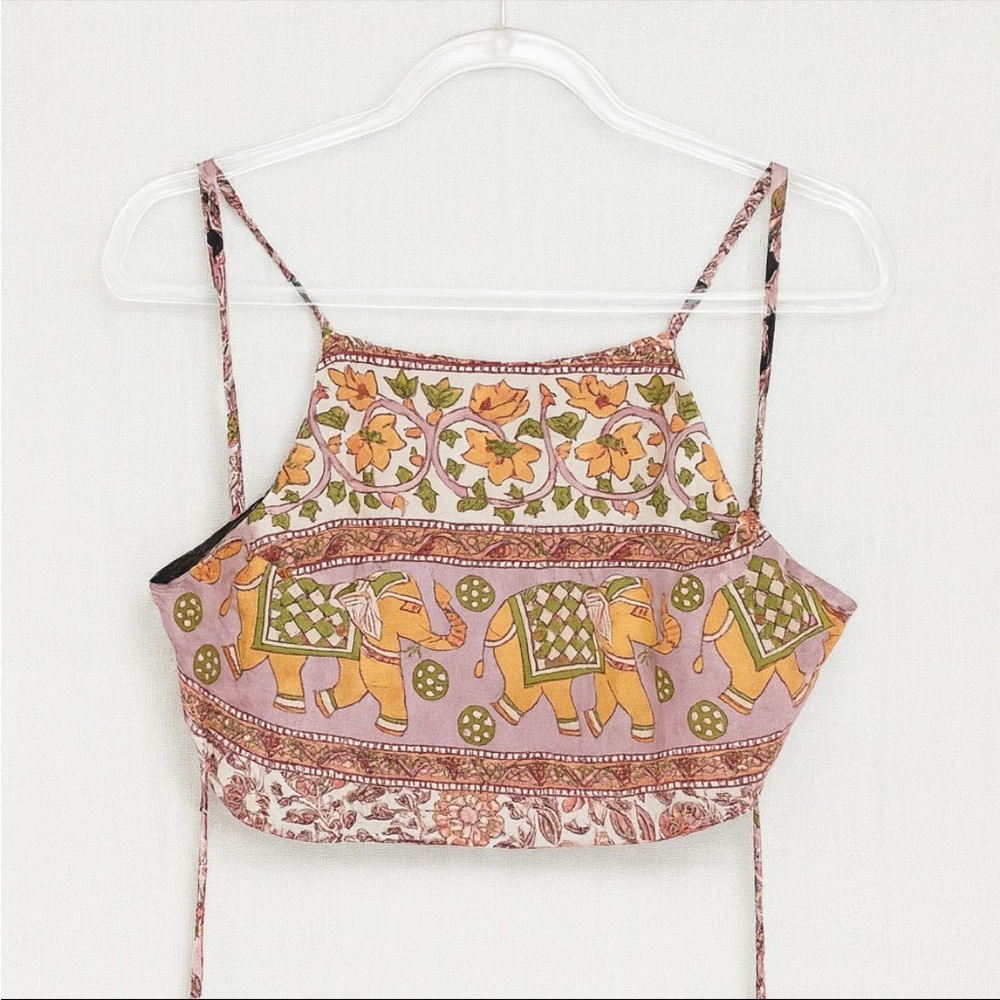 Reversible boho elephant festival crop top size small - Picture 1 of 10